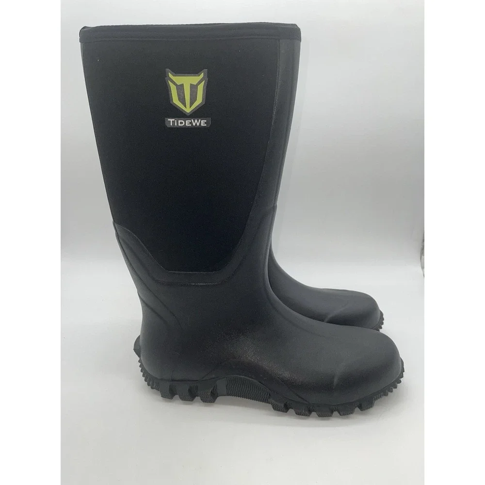TIDEWE Rubber Boots for Men Waterproof Rain Boots Steel Shank Size 12 Black